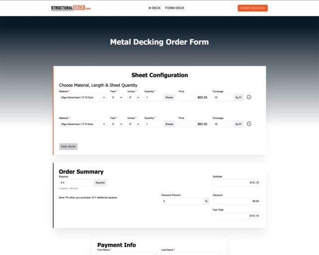 Structural Deck Order Form